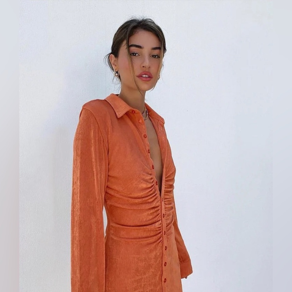 With Jean Andy Mini Long Sleeve Dress Size S Maple Orange